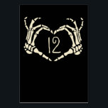 Skeleton Hands Heart Shape Custom Wedding Table Number<br><div class="desc">Add a creepy touch to your wedding with these table number cards. These paper cards are black and feature an illustration of skeleton hands in a heart shape framing the table number. The graphic and numerals are in a cream or ivory color. The macabre style is perfect for October weddings...</div>