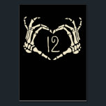 Skeleton Hands Heart Shape Custom Wedding Table Number<br><div class="desc">Add a creepy touch to your wedding with these table number cards. These paper cards are black and feature an illustration of skeleton hands in a heart shape framing the table number. The graphic and numerals are in a cream or ivory color. The macabre style is perfect for October weddings...</div>
