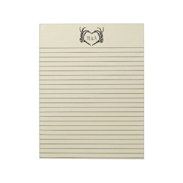 Skeleton Hands Heart Shape Custom Writing Paper Notepad (Rotated)