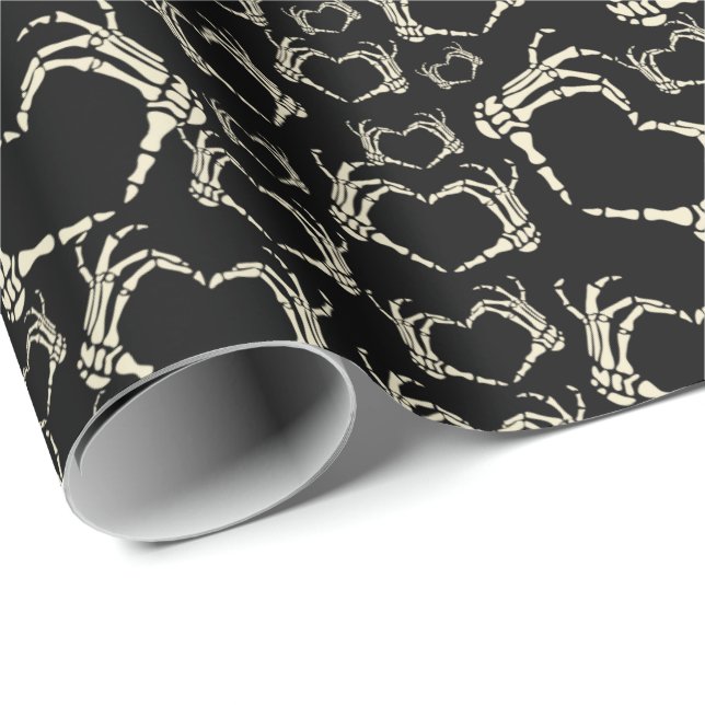 Skeleton Hands Heart Shape Goth Patterned Wrapping Paper (Roll Corner)