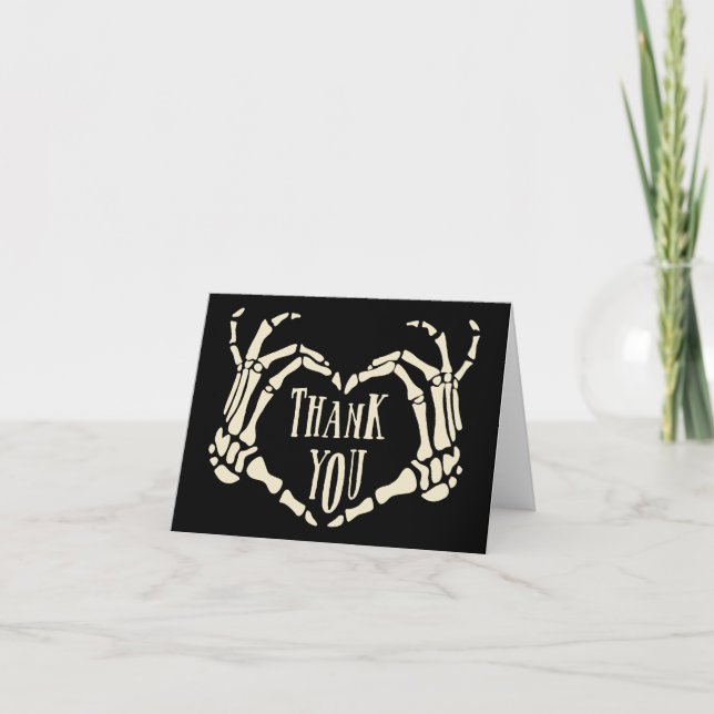 Skeleton Hands Heart Shape Goth Wedding Letterpress Thank You Card (Front)