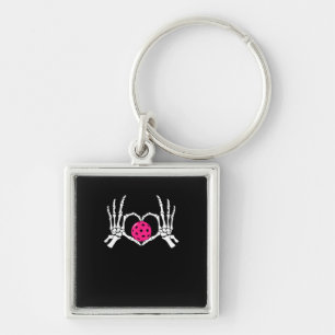 Skeleton Hands Heart Sign Funny Pickle Valentine's Keychain
