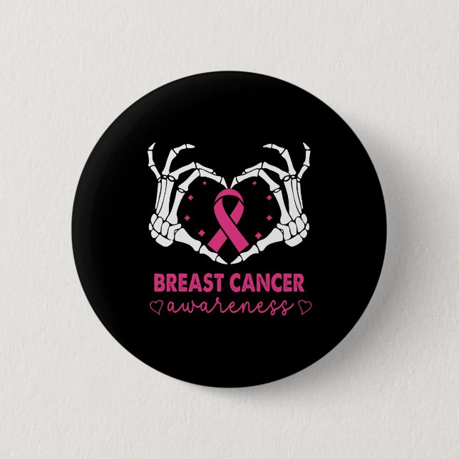 Skeleton Hands Heart Sign Halloween Breast Cancer  Button (Front)