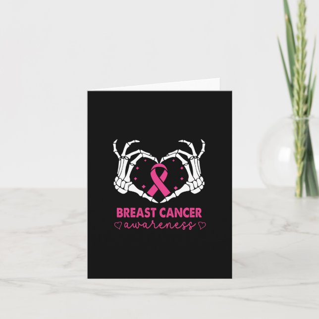 Skeleton Hands Heart Sign Halloween Breast Cancer  Card (Front)