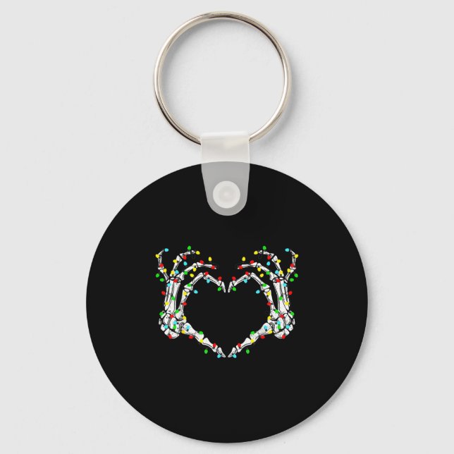 Skeleton Hands Heart Sign Light Christmas Costume  Keychain (Front)