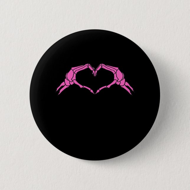 Skeleton Hands Heart Sign Retro Halloween Button (Front)
