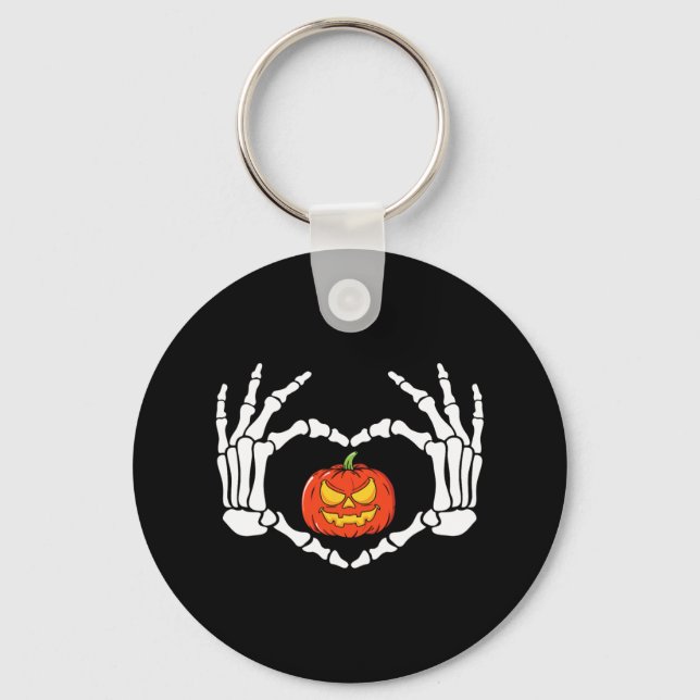 Skeleton Hands Heart Sign Retro Halloween Costume  Keychain (Front)
