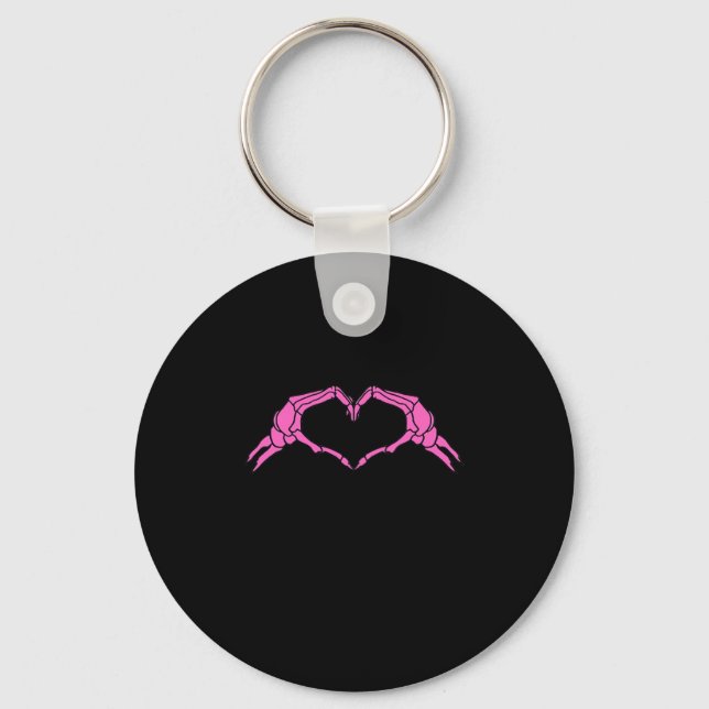 Skeleton Hands Heart Sign Retro Halloween Keychain (Front)