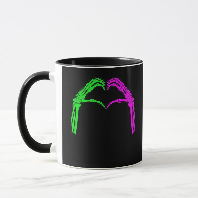 Skeleton Hands Heart Sign Retro Halloween Vintage  Mug (Left)