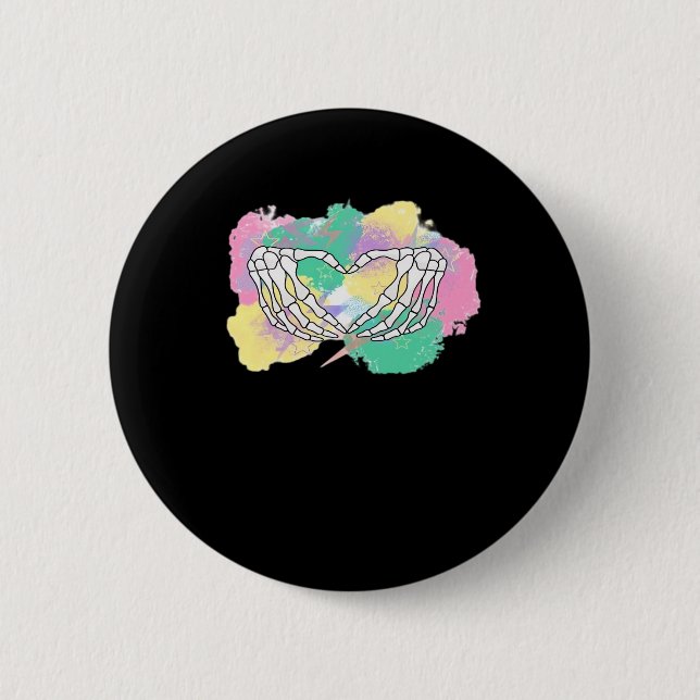 Skeleton Hands Heart With Abstract Coloured Backgr Button (Front)