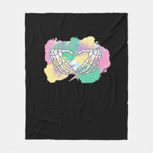 Skeleton Hands Heart With Abstract Coloured Backgr Fleece Blanket