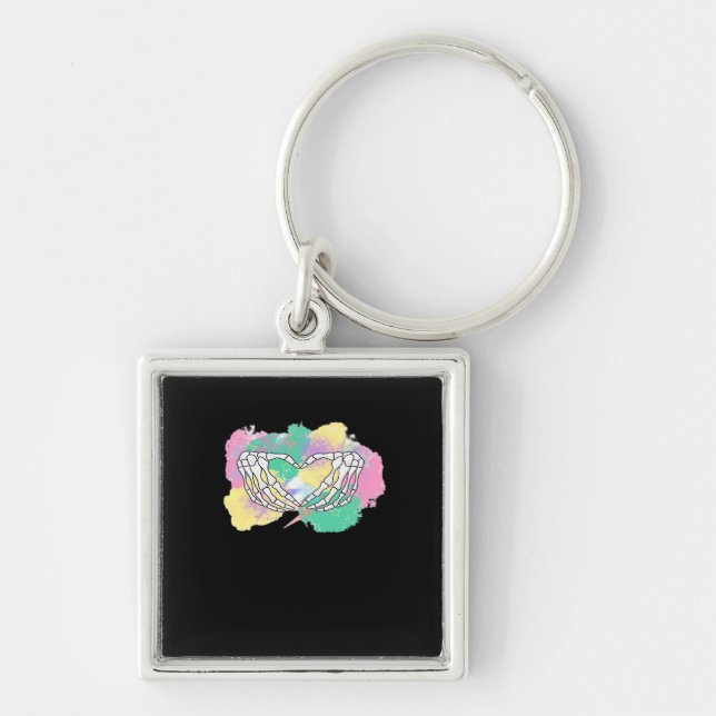 Skeleton Hands Heart With Abstract Coloured Backgr Keychain (Front)