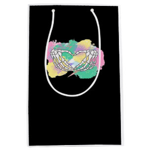 Skeleton Hands Heart With Abstract Coloured Backgr Medium Gift Bag