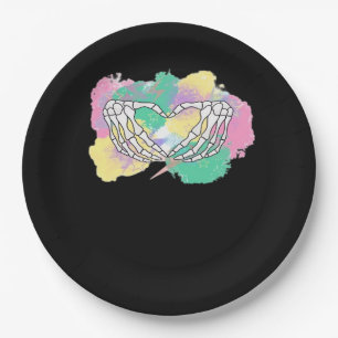 Skeleton Hands Heart With Abstract Coloured Backgr Paper Plates