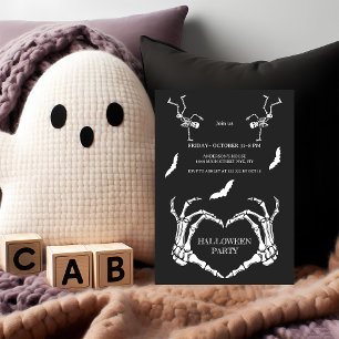 Skeleton Hands Heart with Dancing Skeletons & Bats Invitation