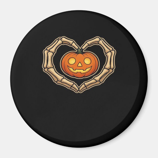 Skeleton Hands Heart With Pumpkin Cute Spooky Hall Magnet (Front)