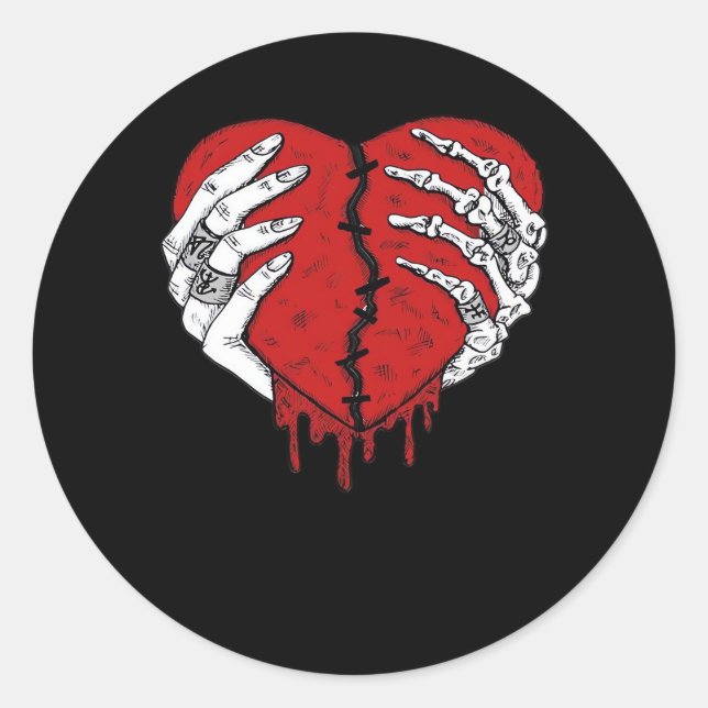 Skeleton Hands Hearts Classic Trending Style Round Sticker (Front)