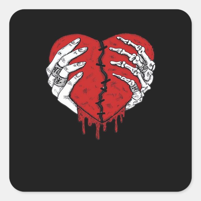 Skeleton Hands Hearts Classic Trending Style Square Sticker (Front)