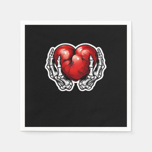 Skeleton Hands Hearts Cute Halloween Retro Napkins (Front)
