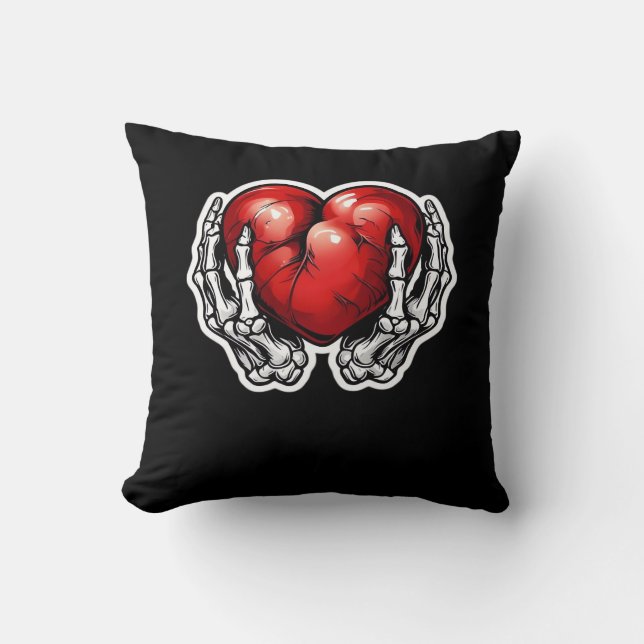 Skeleton Hands Hearts Cute Halloween Retro Throw Pillow (Front)