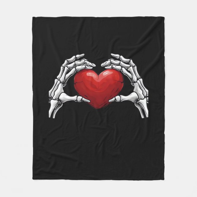 Skeleton Hands Holding A Red Heart Warm Highlight Fleece Blanket (Front)