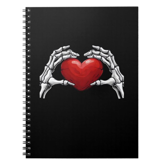 Skeleton Hands Holding A Red Heart Warm Highlight Notebook (Front)
