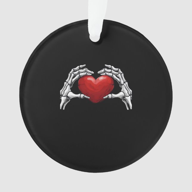 Skeleton Hands Holding A Red Heart Warm Highlight Ornament (Front)