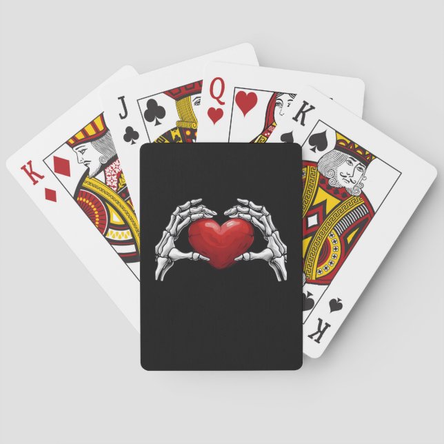 Skeleton Hands Holding A Red Heart Warm Highlight Poker Cards (Back)