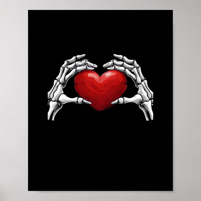 Skeleton Hands Holding A Red Heart Warm Highlight Poster (Front)