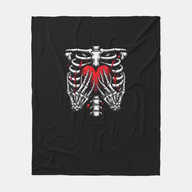 Skeleton Hands Holding Heart Halloween Costume Fun Fleece Blanket (Front)