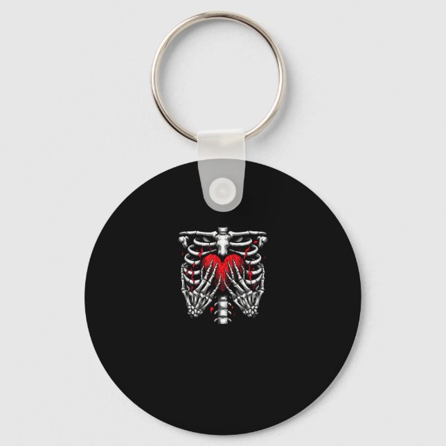 Skeleton Hands Holding Heart Halloween Costume Fun Keychain (Front)