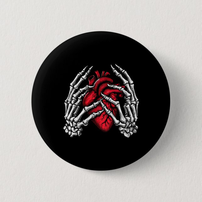 Skeleton Hands Holding Heart Halloween Costume Wom Button (Front)