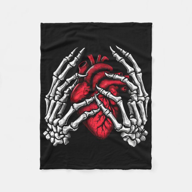 Skeleton Hands Holding Heart Halloween Costume Wom Fleece Blanket (Front)