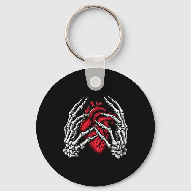 Skeleton Hands Holding Heart Halloween Costume Wom Keychain (Front)