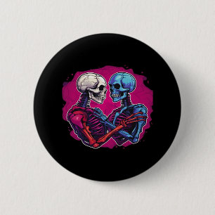 Skeleton Hands Holding Heart Retro Tattoo Style Button