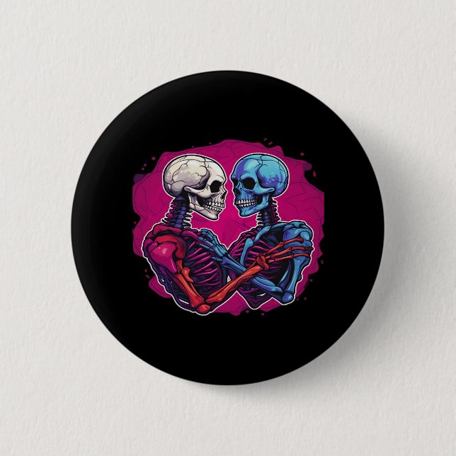 Skeleton Hands Holding Heart Retro Tattoo Style Button (Front)