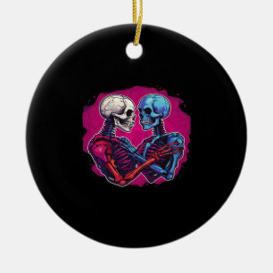Skeleton Hands Holding Heart Retro Tattoo Style Ceramic Ornament