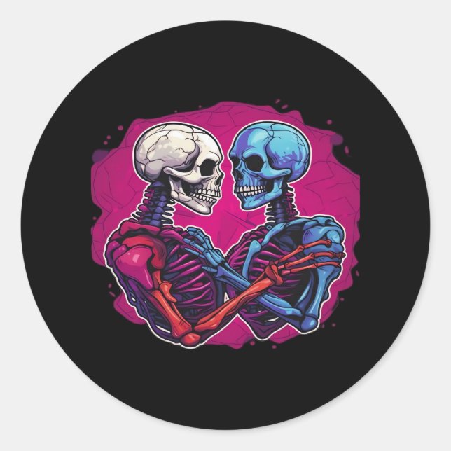 Skeleton Hands Holding Heart Retro Tattoo Style Classic Round Sticker (Front)