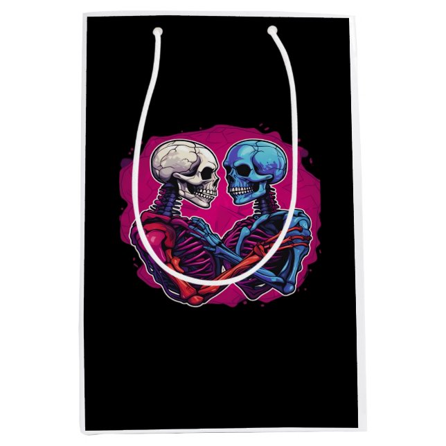 Skeleton Hands Holding Heart Retro Tattoo Style Medium Gift Bag (Front)