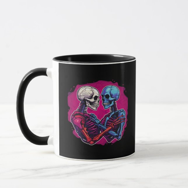 Skeleton Hands Holding Heart Retro Tattoo Style Mug (Left)