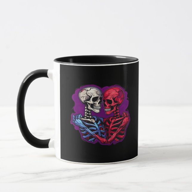 Skeleton Hands Holding Heart Retro Tattoo Style Mug (Left)