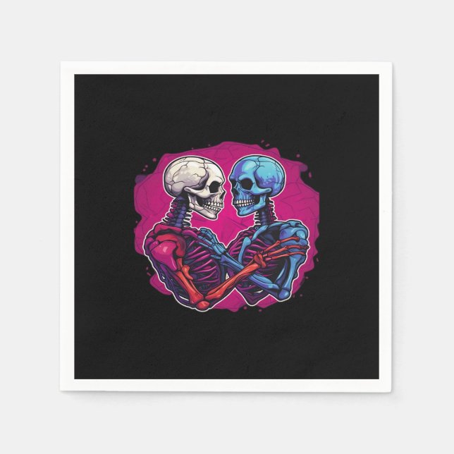 Skeleton Hands Holding Heart Retro Tattoo Style Napkins (Front)