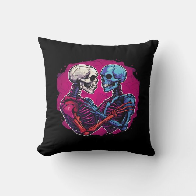 Skeleton Hands Holding Heart Retro Tattoo Style Throw Pillow (Front)