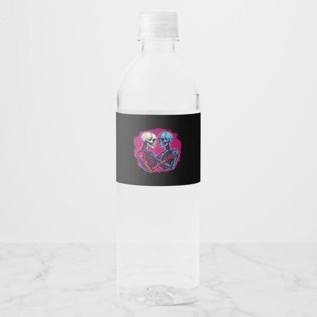 Skeleton Hands Holding Heart Retro Tattoo Style Water Bottle Label (Front)