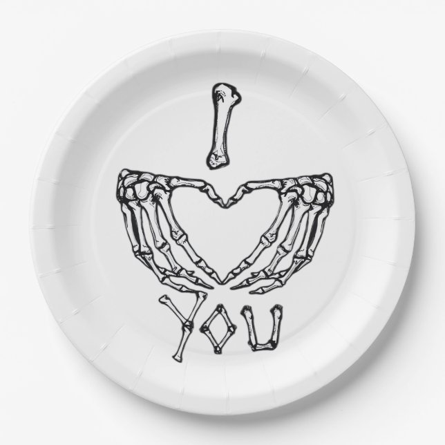 Skeleton Hands Making A Heart Subtle Expression Paper Plates (Front)