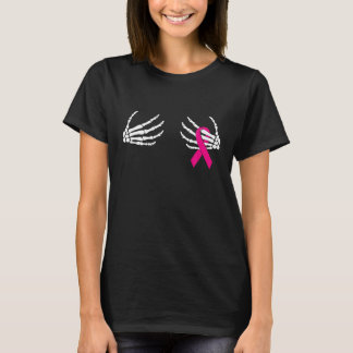 Skeleton Hands On Chest Breast Cancer Awareness T-Shirt