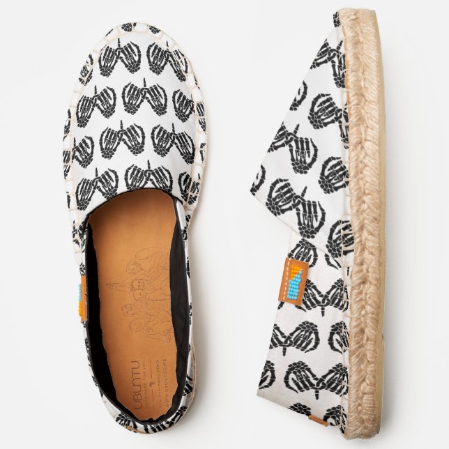 Skeleton Hands Pinky Swear Black, White Canvas Espadrilles (Side)