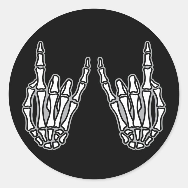 Skeleton hands rock and roll classic round sticker (Front)