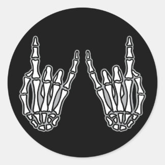 Skeleton hands rock and roll classic round sticker