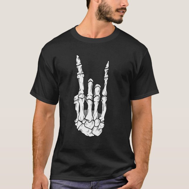 Skeleton Hands Rock N Roll Music Heavy Rock T-Shirt (Front)